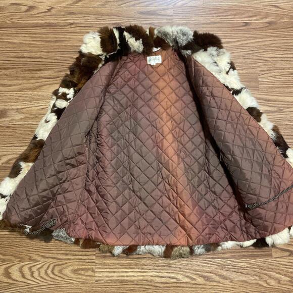 Vintage Women’s Rabbit Fur Coat Patchwork Jacket Hides - Picture 3 of 9